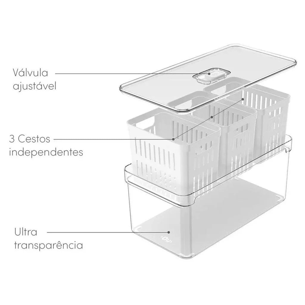 Organizador ClearFresh 5L – Kit com 3 Cestos Naturais - Nidus