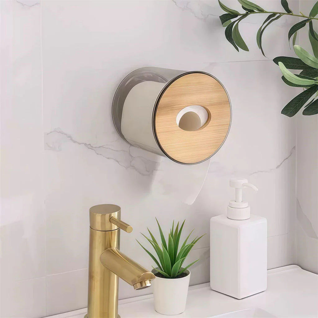 Porta Papel Higienico Luxo Transparente Com Tampa De Bambu - Nidus