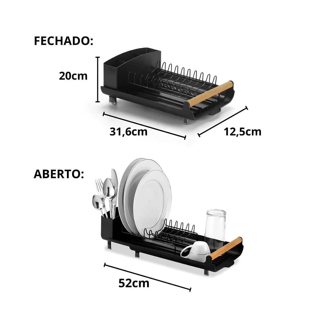 Escorredor de Louças Extensível para Pratos, Copos e Talheres | Prático e Compacto - Nidus