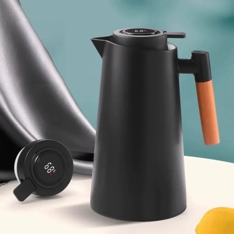 Garrafa Térmica Termometro Digital 1L Café Chá Com Cabo Madeira - Nidus