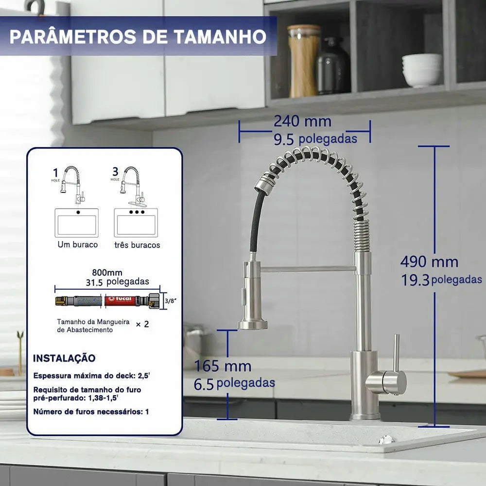 Torneira Gourmet com Chuveiro 360° - Sofisticação e Praticidade para Sua Cozinha - Nidus
