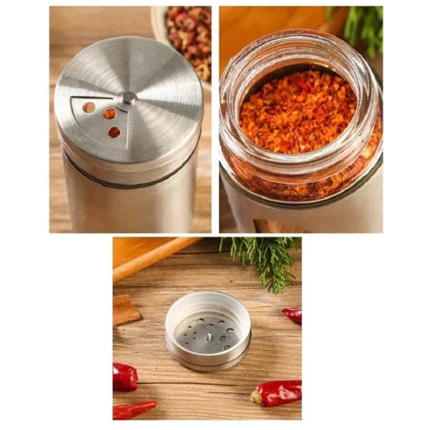 Kit 6 Porta Condimentos em Aço Inox e Vidro - Nidus