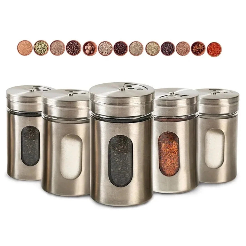 Kit 6 Porta Condimentos em Aço Inox e Vidro - Nidus