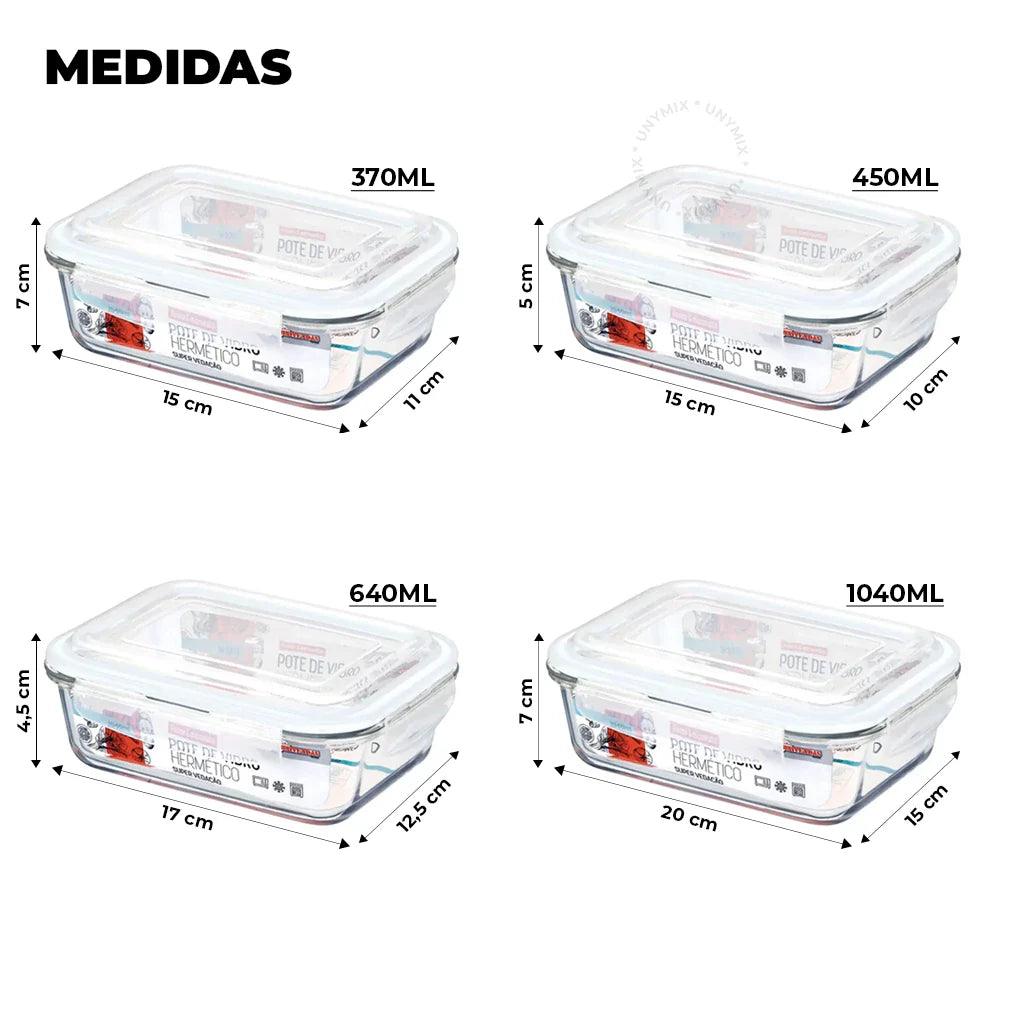 Kit Potes de Vidro Hermético Retangular 5 ou 10 Unidades - Nidus