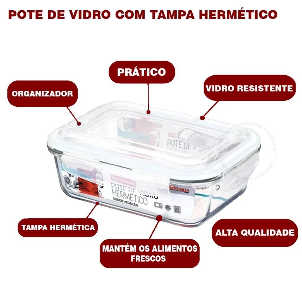Kit Potes de Vidro Hermético Retangular 5 ou 10 Unidades - Nidus