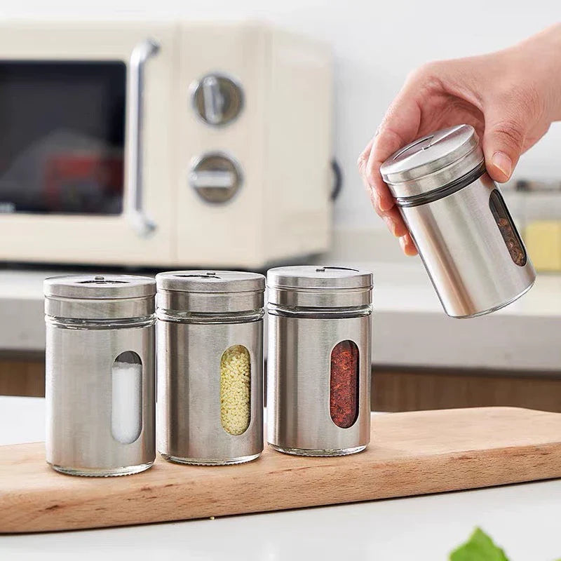 Kit 6 Porta Condimentos em Aço Inox e Vidro - Nidus