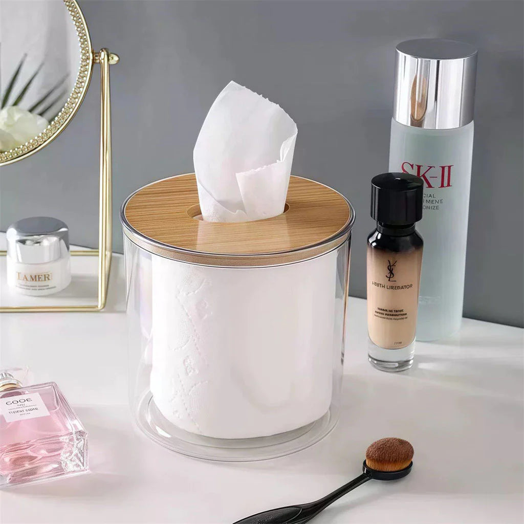 Porta Papel Higienico Luxo Transparente Com Tampa De Bambu - Nidus
