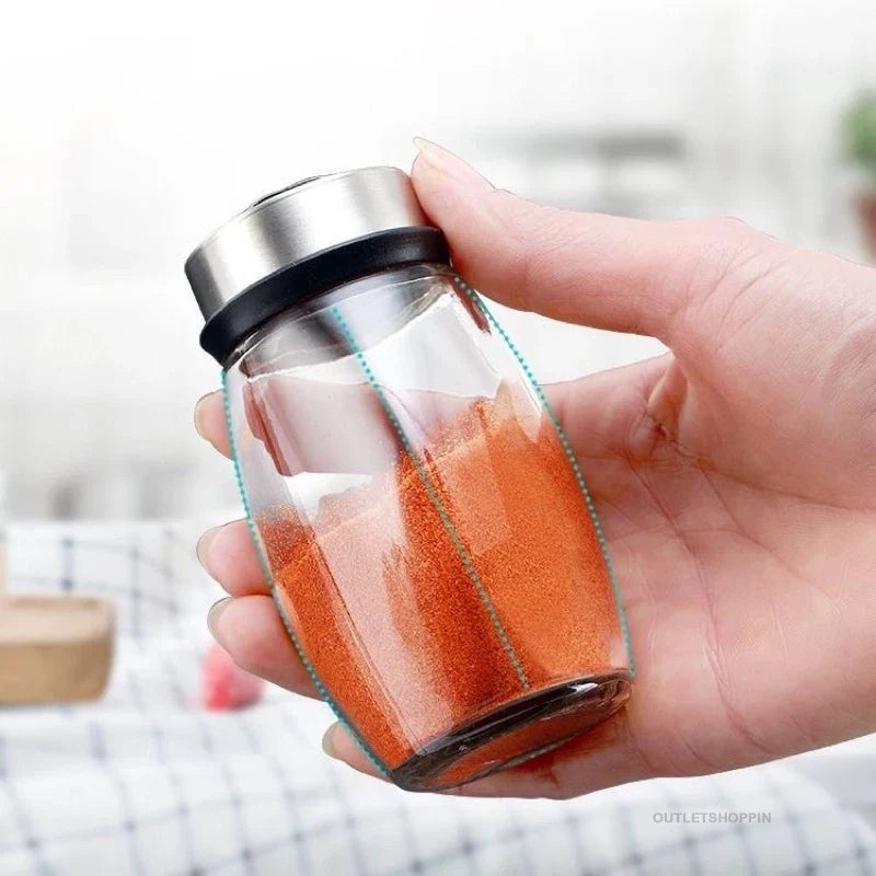 Porta-Temperos Giratório em Aço Inox com 6 Potes de Vidro - Nidus