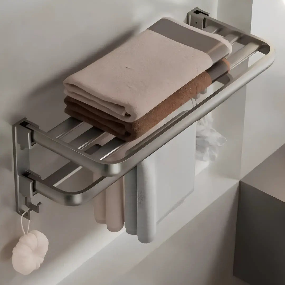 Porta Toalhas Duplo em Aço Inox 60cm para Organização de Banheiro - Nidus