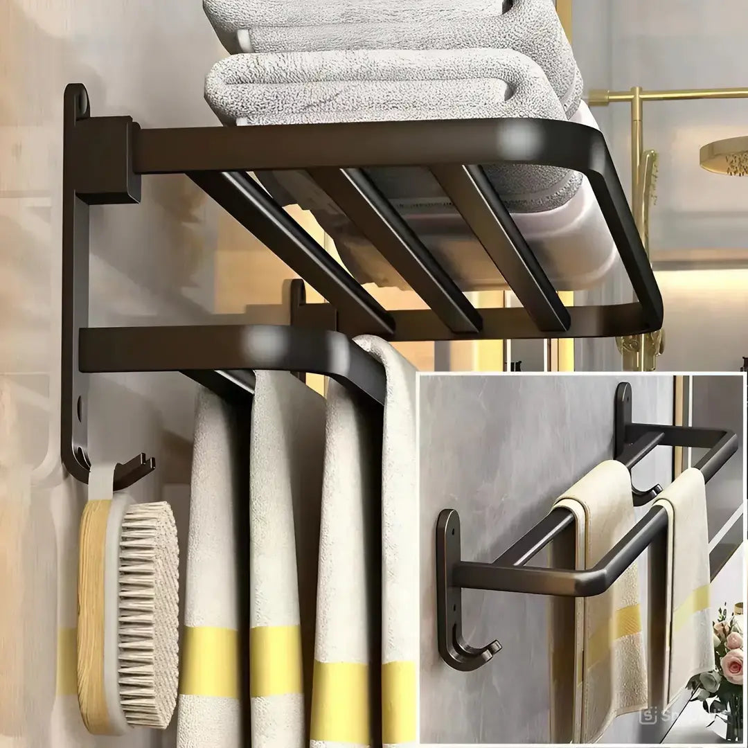 Porta Toalhas Duplo em Aço Inox 60cm para Organização de Banheiro - Nidus