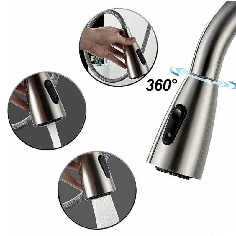 Torneira Gourmet Pia Cozinha Com Extensor Flexível Misturador Monocomando Spray Arejador Articulado Inox