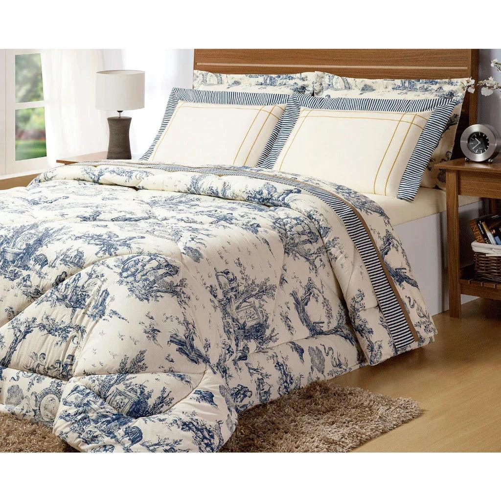 Kit Completo Cama Queen Porcelana Nidus House — Edredom + Jogo de Lençóis (4pç) + 2 Porta-Travesseiros