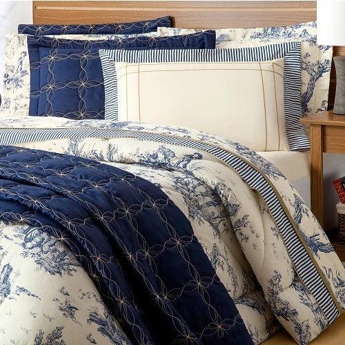 Kit Completo Cama Queen Porcelana Nidus House — Edredom + Jogo de Lençóis (4pç) + 2 Porta-Travesseiros