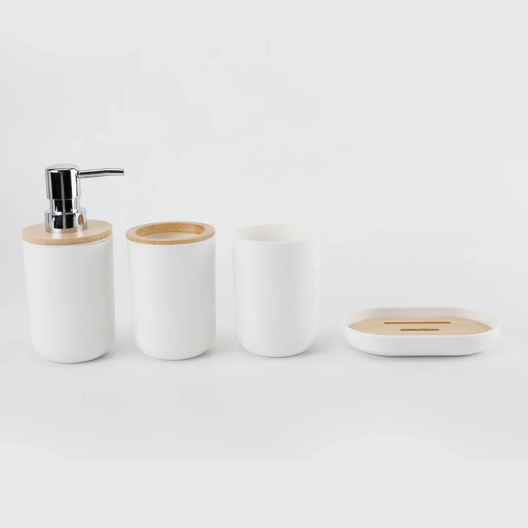 Conjunto de 4 Peças para Banheiro | Bambu e Plástico Sustentável Nidus