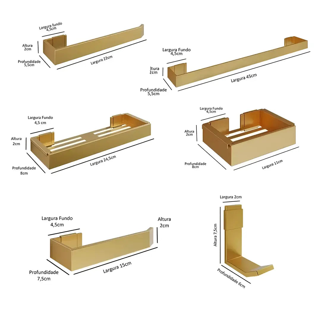 Kit De Acessórios Para Banheiro Dourado 6 Peças - Nidus