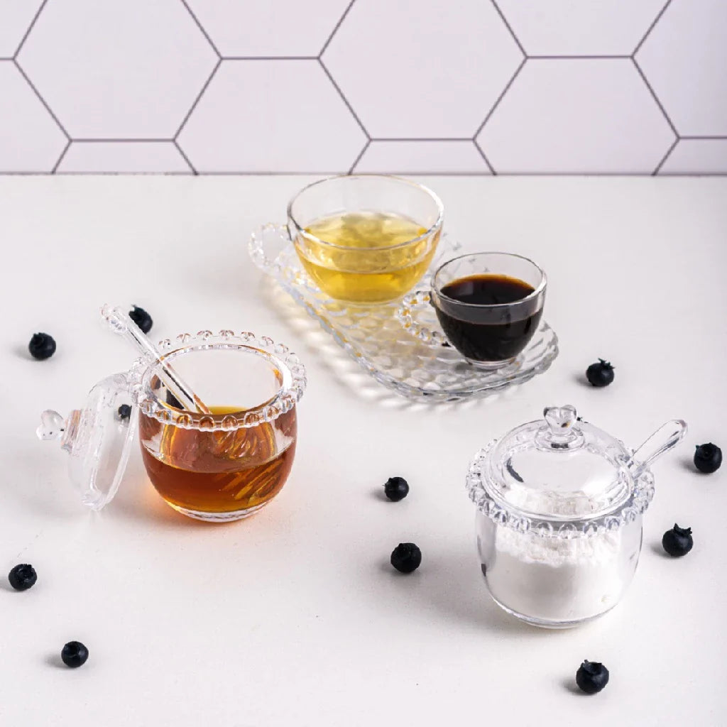 Açucareiro de Cristal 200ml – Design Coração com Tampa e Colher Transparente - Nidus