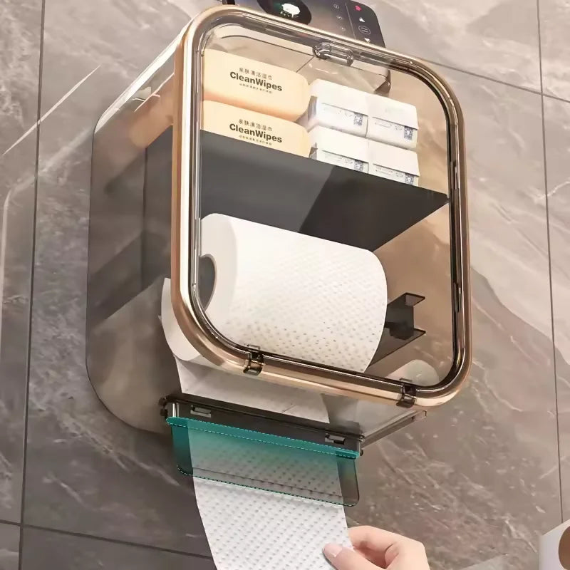 Caixa Box Porta Papel Higiênico Dispenser Organizador Banheiro Trava Magnética Suporte Celular