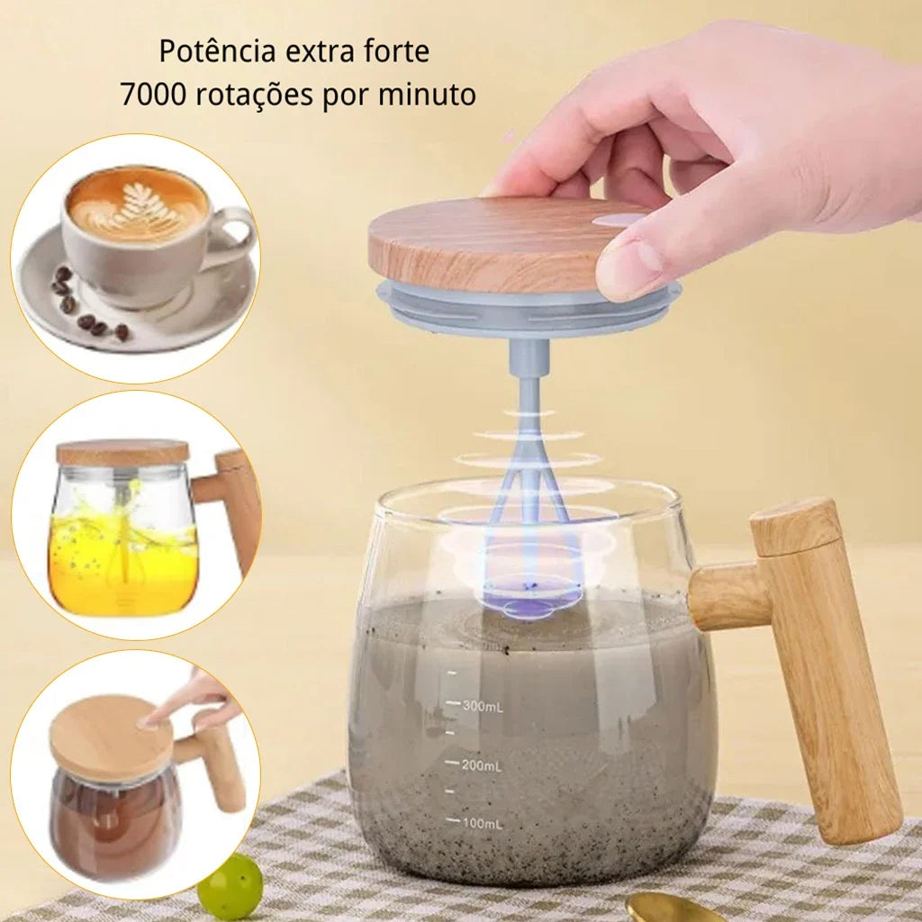 Caneca Elétrica de Mistura Automática Com Cabo De Madeira 400ml - Nidus
