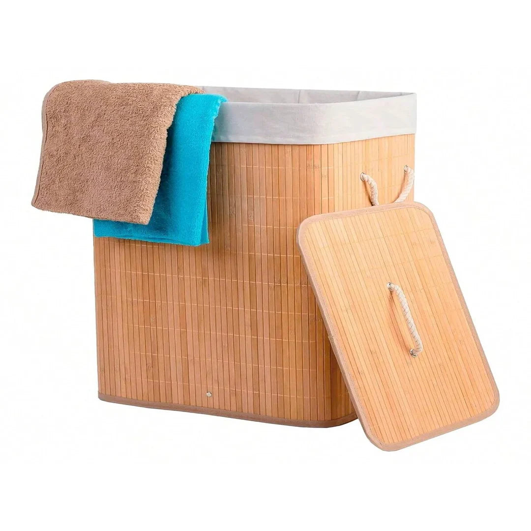 Cesto de Roupa Suja 72L em Bambu com Tampa | Nidus House