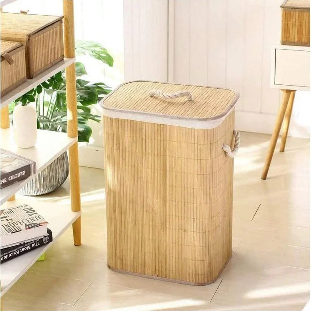 Cesto de Roupa Suja 72L em Bambu com Tampa | Nidus House