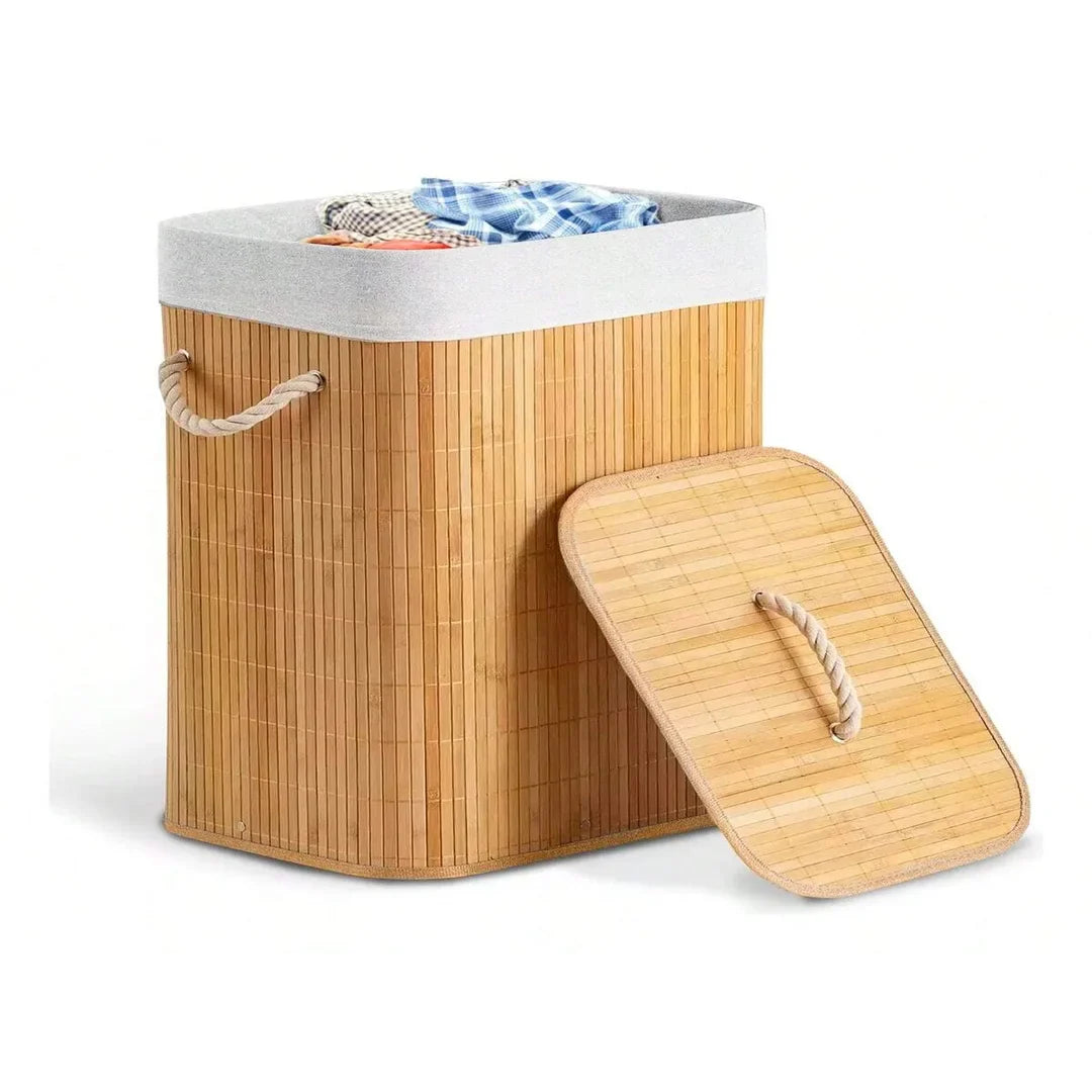 Cesto de Roupa Suja 72L em Bambu com Tampa | Nidus House