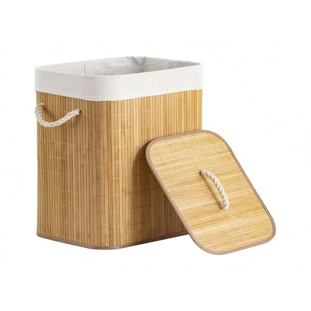 Cesto de Roupa Suja 72L em Bambu com Tampa | Nidus House