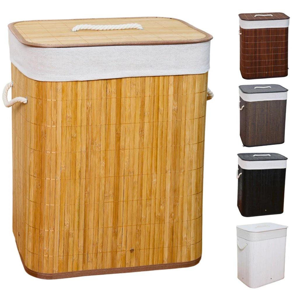 Cesto de Roupa Suja de Bambu com Tampa