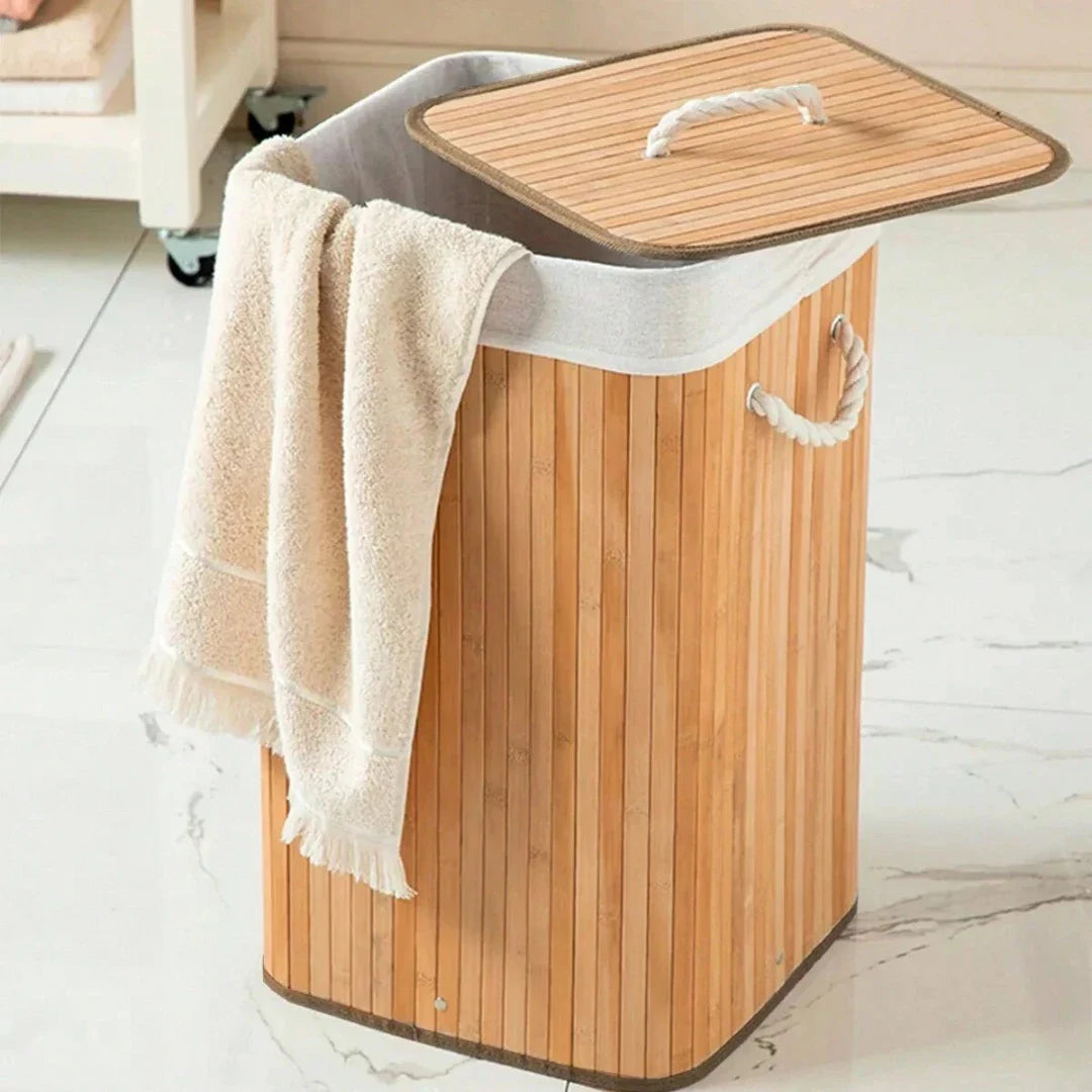 Cesto de Roupa Suja 72L em Bambu com Tampa | Nidus House