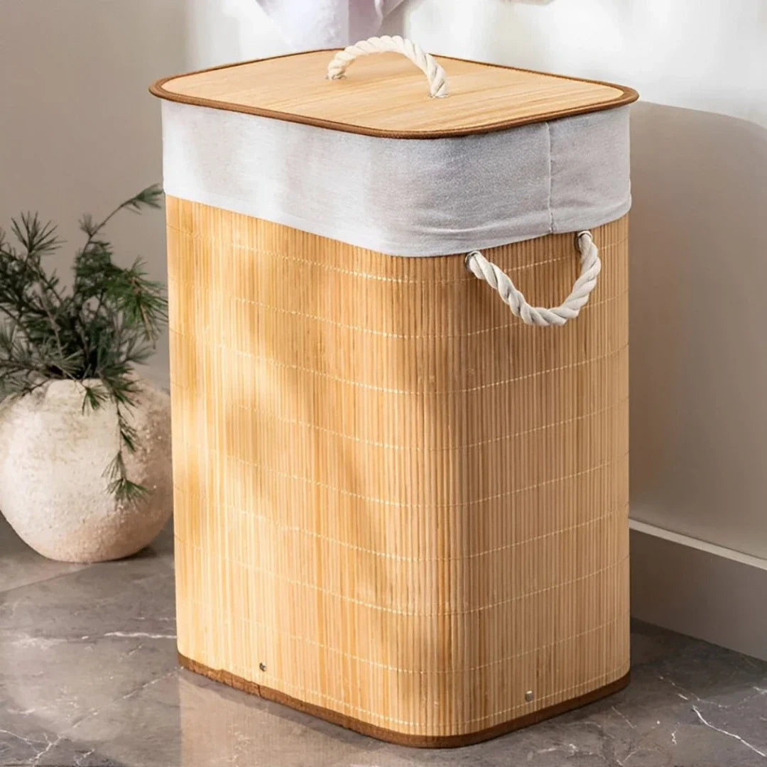 Cesto de Roupa Suja 72L em Bambu com Tampa | Nidus House