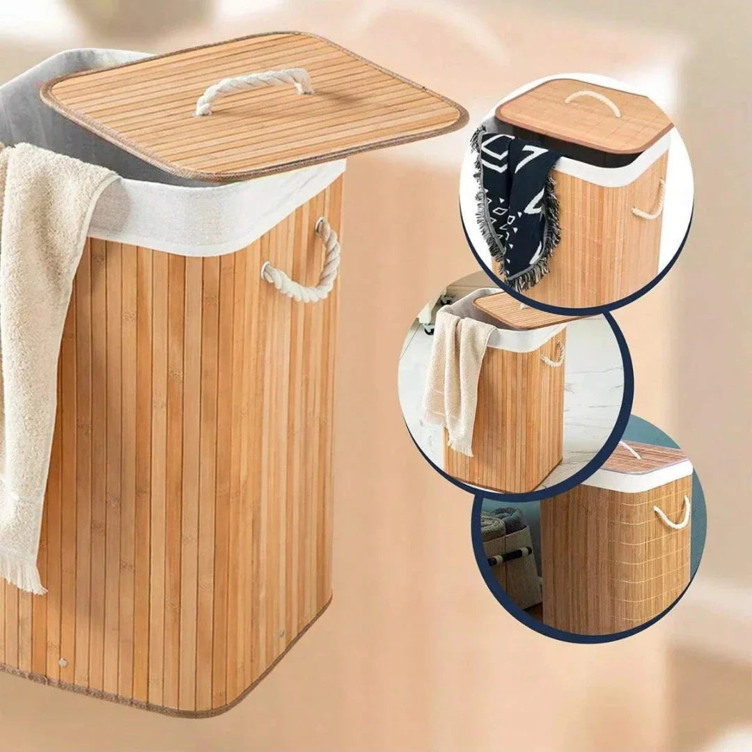 Cesto de Roupa Suja 72L em Bambu com Tampa | Nidus House