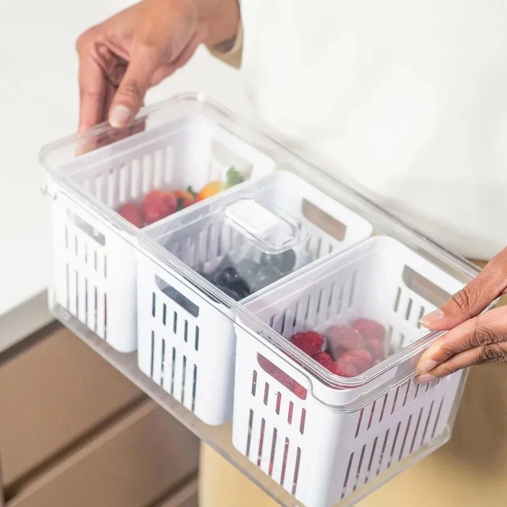 Organizador ClearFresh 5L – Kit com 3 Cestos Naturais - Nidus