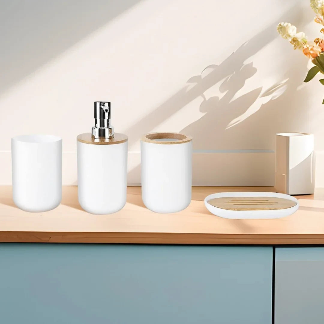 Conjunto de 4 Peças para Banheiro | Bambu e Plástico Sustentável Nidus