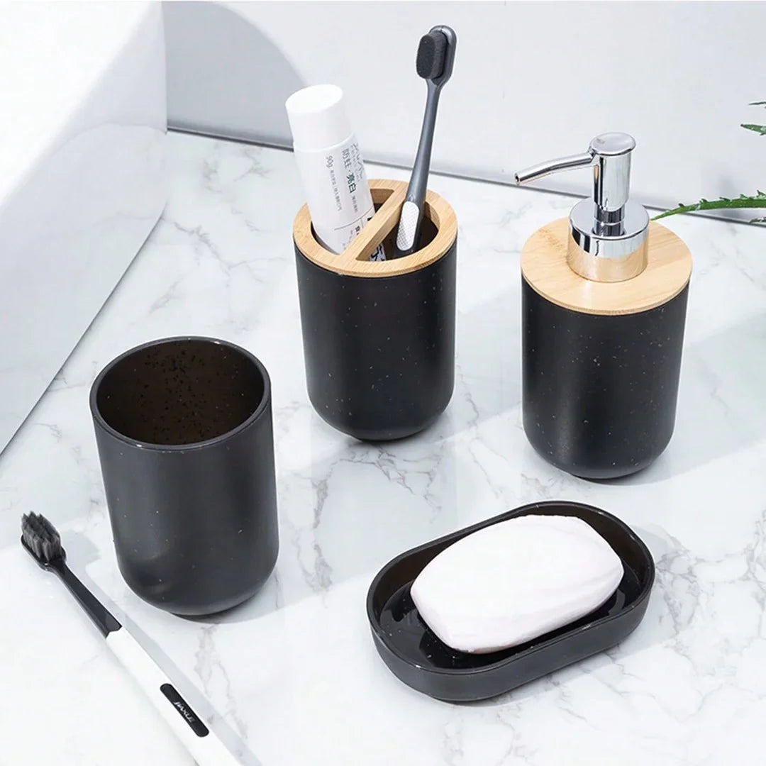 Conjunto de 4 Peças para Banheiro | Bambu e Plástico Sustentável Nidus