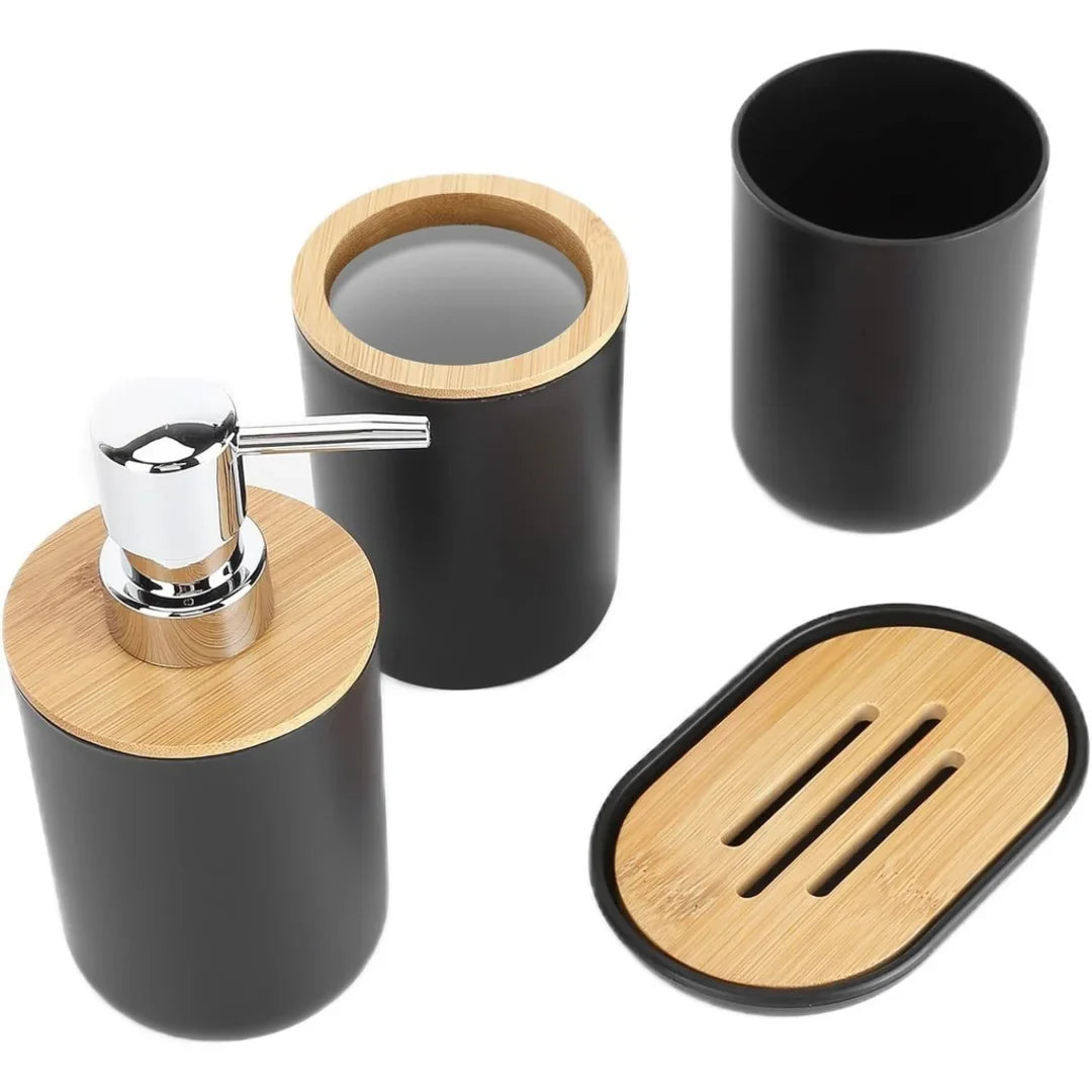 Conjunto de 4 Peças para Banheiro | Bambu e Plástico Sustentável Nidus