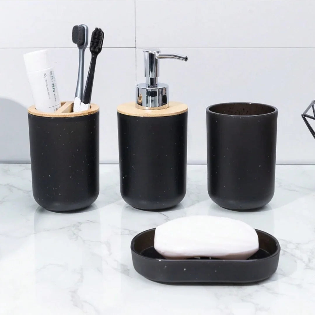 Conjunto de 4 Peças para Banheiro | Bambu e Plástico Sustentável Nidus