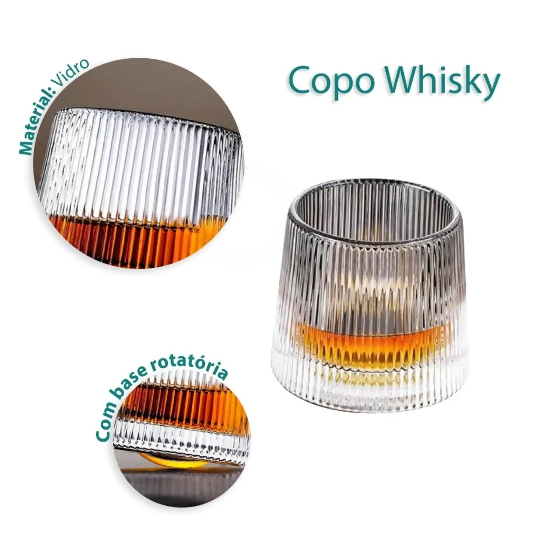 Jogo 6 Copos Whisky de Vidro Com Fundo Giratório Listrado 170ml - Nidus