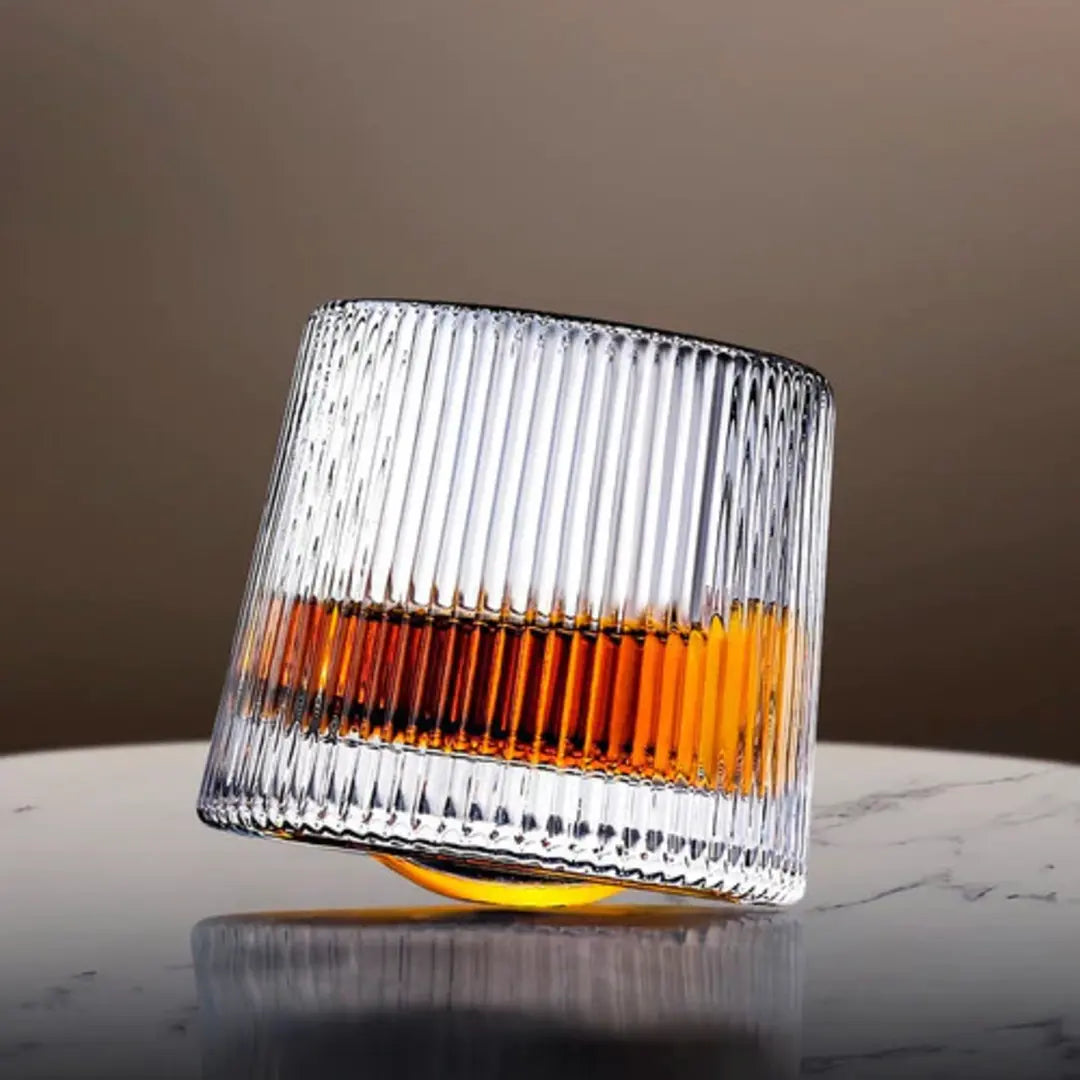 Jogo 6 Copos Whisky de Vidro Com Fundo Giratório Listrado 170ml - Nidus