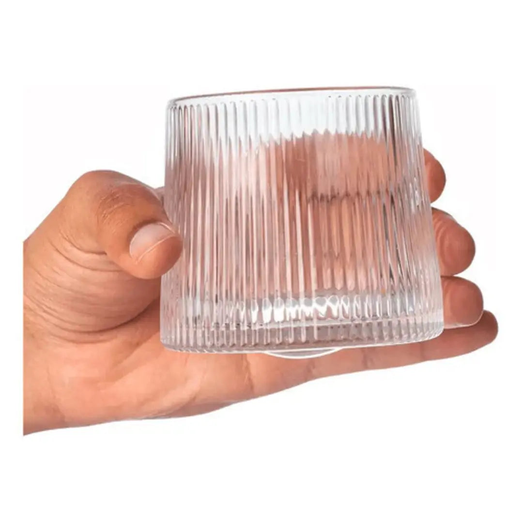 Jogo 6 Copos Whisky de Vidro Com Fundo Giratório Listrado 170ml - Nidus