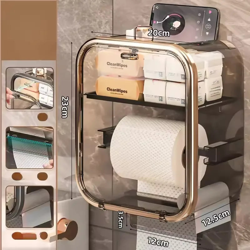 Caixa Box Porta Papel Higiênico Dispenser Organizador Banheiro Trava Magnética Suporte Celular
