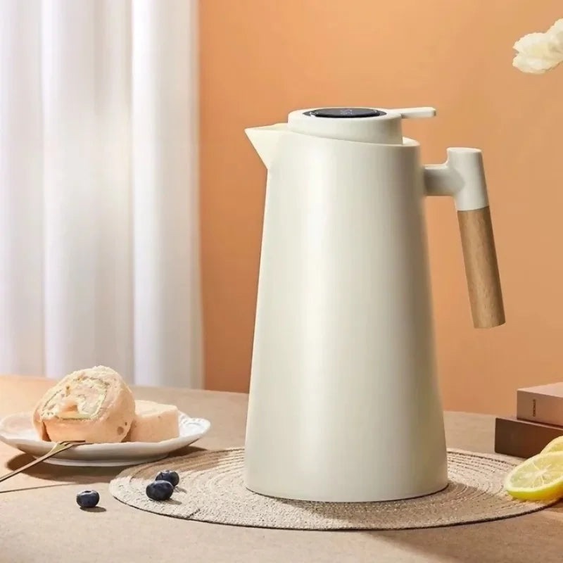 Garrafa Térmica Termometro Digital 1L Café Chá Com Cabo Madeira - Nidus