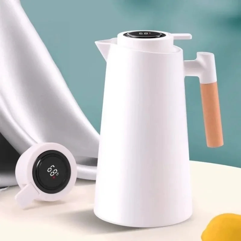 Garrafa Térmica Termometro Digital 1L Café Chá Com Cabo Madeira - Nidus