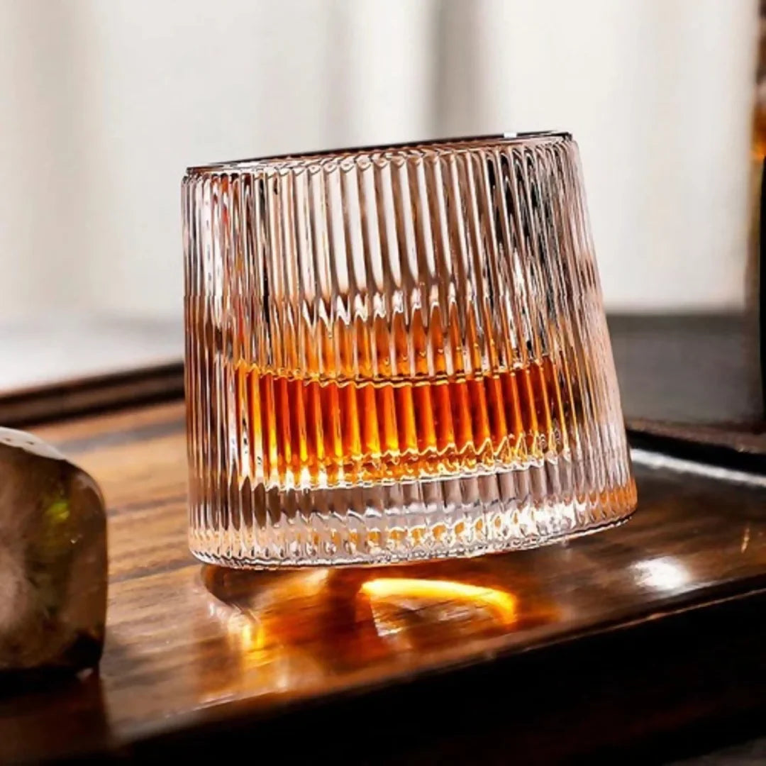 Jogo 6 Copos Whisky de Vidro Com Fundo Giratório Listrado 170ml - Nidus