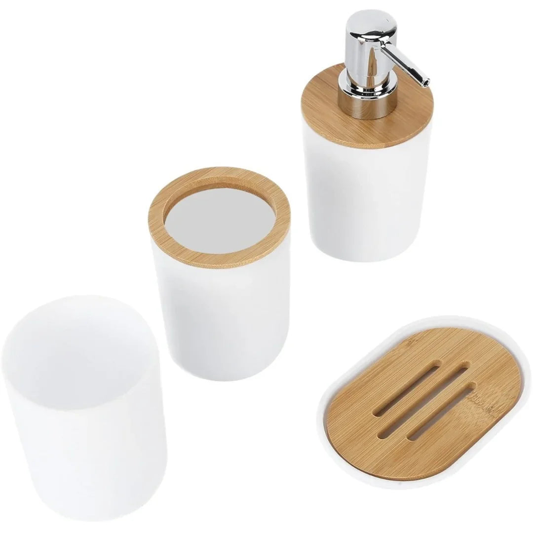Conjunto de 4 Peças para Banheiro | Bambu e Plástico Sustentável Nidus