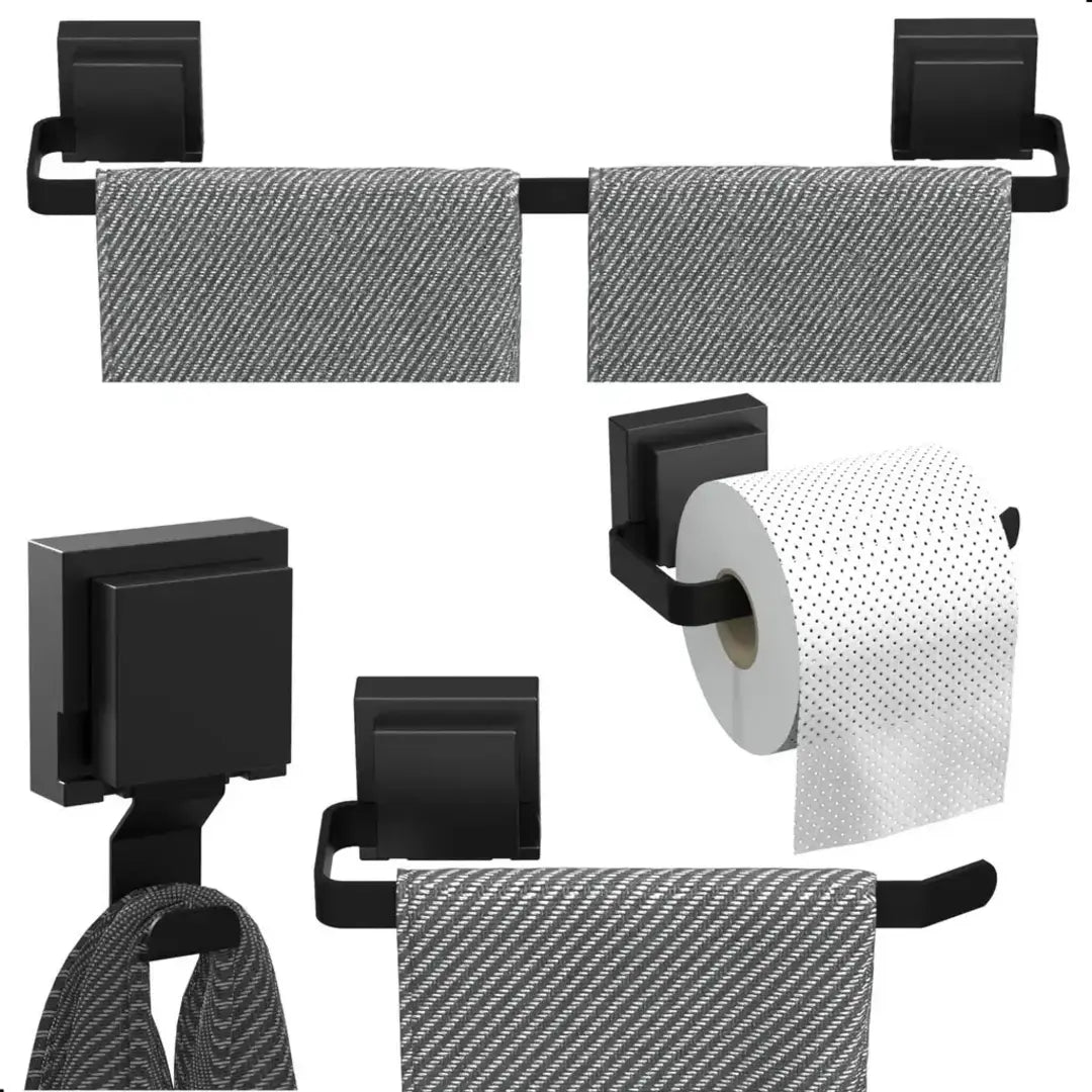 Kit Acessórios Para Banheiro Com Ventosa Preto 4 Peças - Nidus