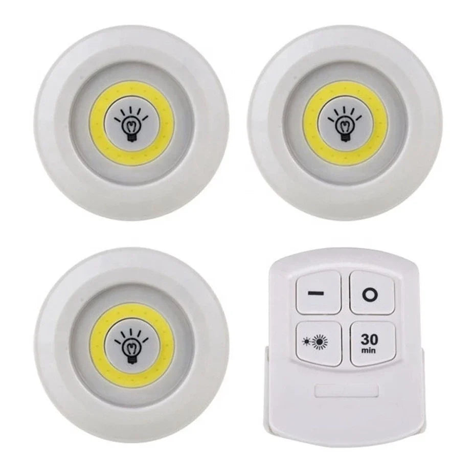 Kit 3 Lâmpadas LED Spot Sem Fio com Controle Remoto - Nidus
