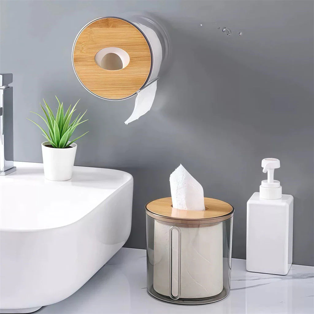Porta Papel Higienico Luxo Transparente Com Tampa De Bambu - Nidus