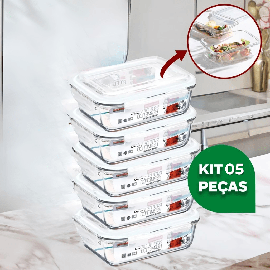 Kit Potes de Vidro Hermético Retangular 5 ou 10 Unidades - Nidus