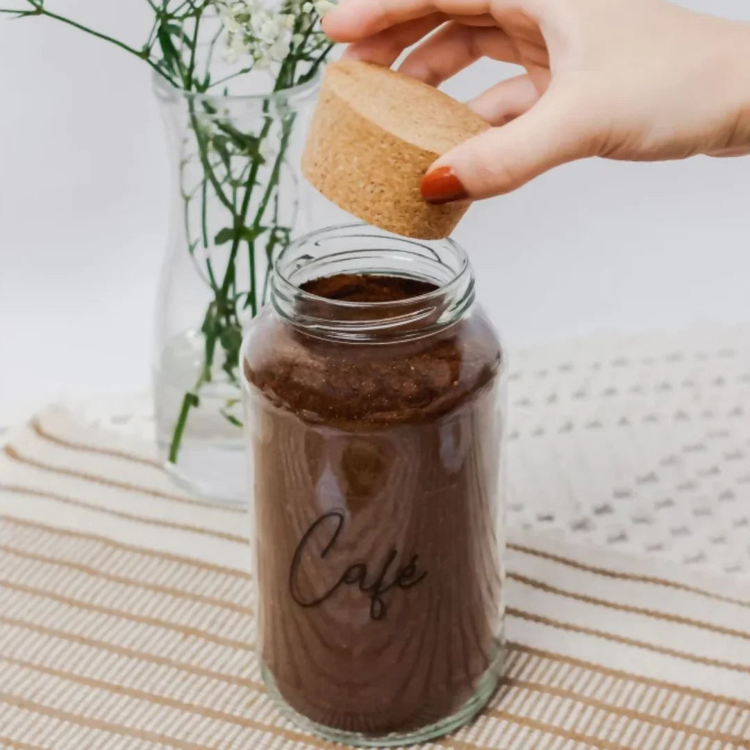 3 Potes de Vidro 810ml com Tampa de Rolha e Adesivos para Café, Açúcar e Biscoitos - Nidus