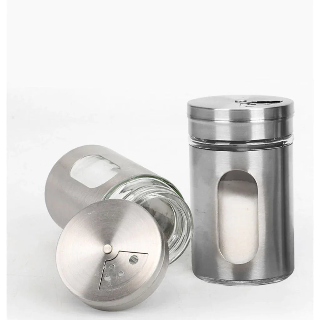 Kit 6 Porta Condimentos em Aço Inox e Vidro - Nidus