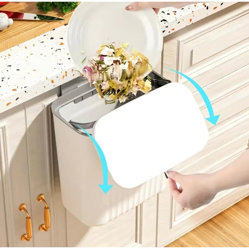 Lixeira Suspensa 9L com Tampa e Suporte – Para Cozinha e Banheiro - Nidus